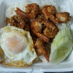 กุ้งกระเทียมแบนนี้ราดข้าว+ดาว