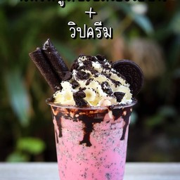 นมชมพูโอรีโอ้ ปั่น+วีปครีม