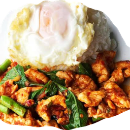 ผัดพริกแกงหมูชิ้นราดข้าว