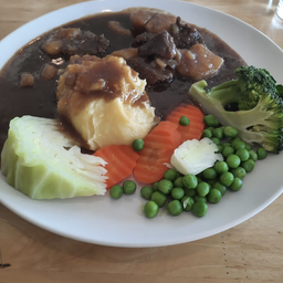 Beef stew mashed potatoes, vegetable