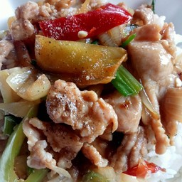 ผัดพริกอ่อนหมู(กับข้าว)