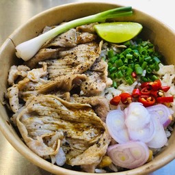 ข้าวผัดมันเนื้อ หมูชาบูย่างไฟไข่ดอง