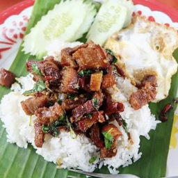 ข้าวกระเพาหมูกรอบฟรีไข่ดาว