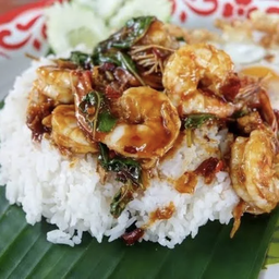 ข้าวกะเพรากุ้งฟรีไข่ดาว