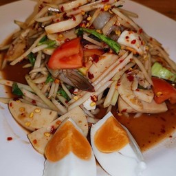 ตำกุ้งสด +หมูยอไข่เค็ม