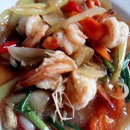 ผัดพริกอ่อนกุ้ง(ราดข้าว)