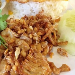 หมูกะเทียมราดข้าว