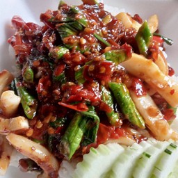 ผัดพริกเผาปลาหมึก(ราดข้าว)