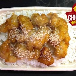 ข้าวไก่กรอบซอสกระเทียม