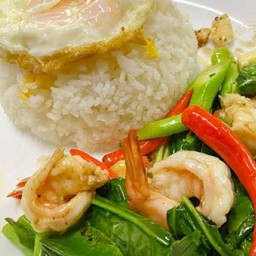 คะน้ากุ้ง...ราดข้าว