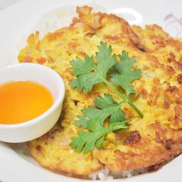 ข้าวราด+ไข่เจียวใส่แหนม