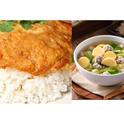 ข้าวราดไข่เจียวหมูสับ + แกงจืดผักกาดขาวเต้าหู้หมูสัยถ้วยเล็ก