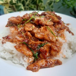 ข้าวราดผัดพริกแกงแพนงแห้งหมู