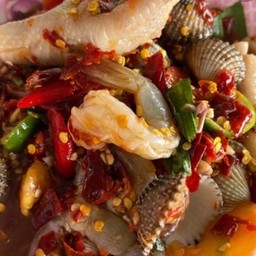 ตำตีนไก่,หอยแครง,หมึก,กุ้ง