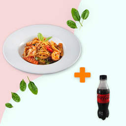 [อร่อยซ่ากับโค้ก] สปาเก็ตตี้ขี้เมาทะเล +  โค้กไม่มีน้ำตาล  (ขวด)