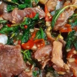 ข้าวสวยร้อนๆผัดกระเพราเนื้อเปื่อย