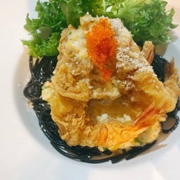 สปาเก็ตตี้กุ้งทอดซอสครีมมะนาว