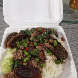 ข้าวราดกระเพราไก่ชิ้น ใข่ดาว