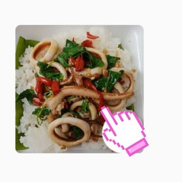 กระเพราปลาหมึกราดข้าว