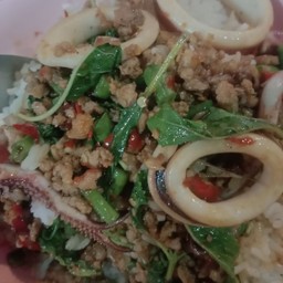 ข้าวกระเพราหมูสับ+ปลาหมึก