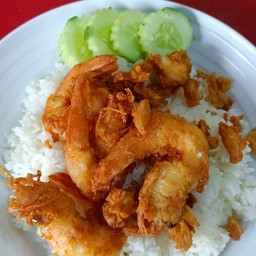 กุ้งกระเทียมราดข้าว