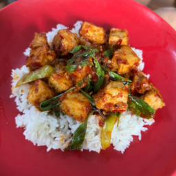 พริกแกงหมูยอ ราดข้าว