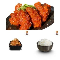 ชุดไก่ทอดเกาหลี 3 ชิ้น,กิมจิ,ข้าวญี่ปุ่น