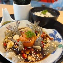 แซลมอน+กุ้งดองซีอิ๊ว