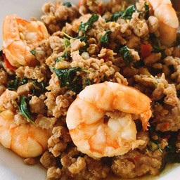 ข้าวกะเพราหมูสับ+กุ้ง