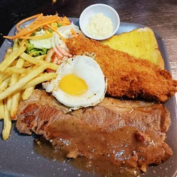 สเต็กโคขุน+ปลา+ไข่ดาว