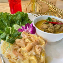 ข้าวแกงเขียวหวานเนื้อ+ไข่ข้นปู