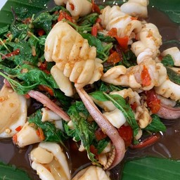 ผัดกระเพราปลาหมึก(กับข้าว)