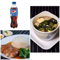 อิ่มเดี่ยว ( ข้าวขาหมู+ต้มจืดสาหร่ายเต้าหู้หมูสับ+เป็บซี่)