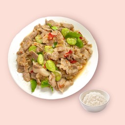 หมูผัดกะปิสะตอ+ข้าวหอม