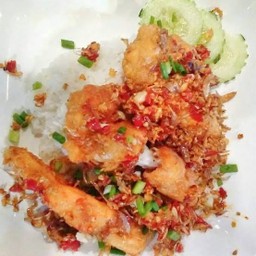 ข้าวราดกุ้งคั่วพริกเกลือ