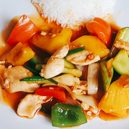 ข้าวราด ผัดเปรี้ยวหวาน อกไก่