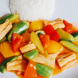 เจ_ข้าวราด ผัดเปรี้ยวหวานฟองเต้าหู้