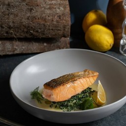 Grilled Salmon Steak with Spinach