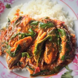 กะเพราปลากระป๋องราดข้าว