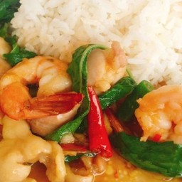 ผัดพริกอ่อน ราดข้าว