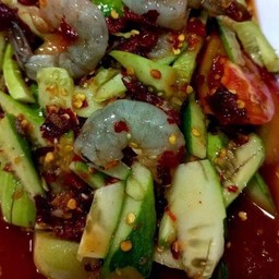 ตำแตงปลาร้าหมูยอกุ้งสด