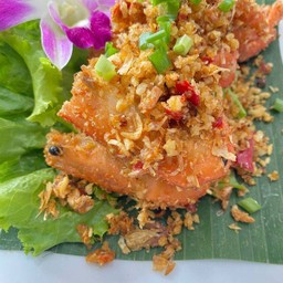 กุ้งแม่น้ำทอดผัดพริกเกลือ (เป็นกับข้าว)