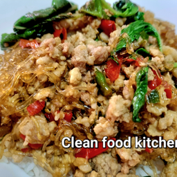 ข้าวหอม+กะเพราหมูสับวุ้นเส้น