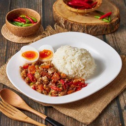 ข้าวเป็ดผัดพริกขี้หนูสวนไข่มะตูม