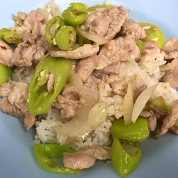 ผัดพริกหยวกราดข้าว