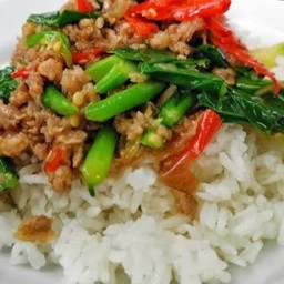 คะน้าหมูสับ ราดข้าว