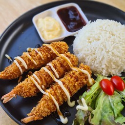 ข้าวหน้ากุ้งทอดซอสเทริมาโย