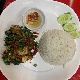 กะเพาหมูกรอบราดข้าว