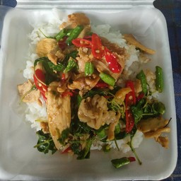 ไก่ผัดกะเพราราดข้าว