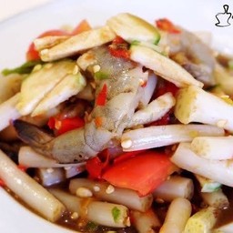 ยำปลาร้าไหลบัวกุ้งสด